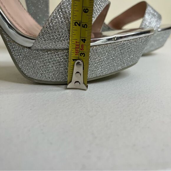 ShoeLand Cutesy Silver Sparkly Metallic Platform Ankle Strap High Heel Womens 11 - Picture 13 of 15